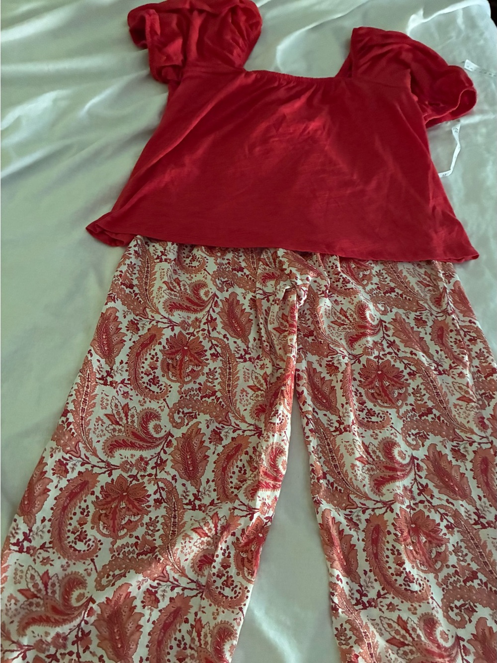 Cynthia Rowley Coral Paisley Wide-Leg Pants